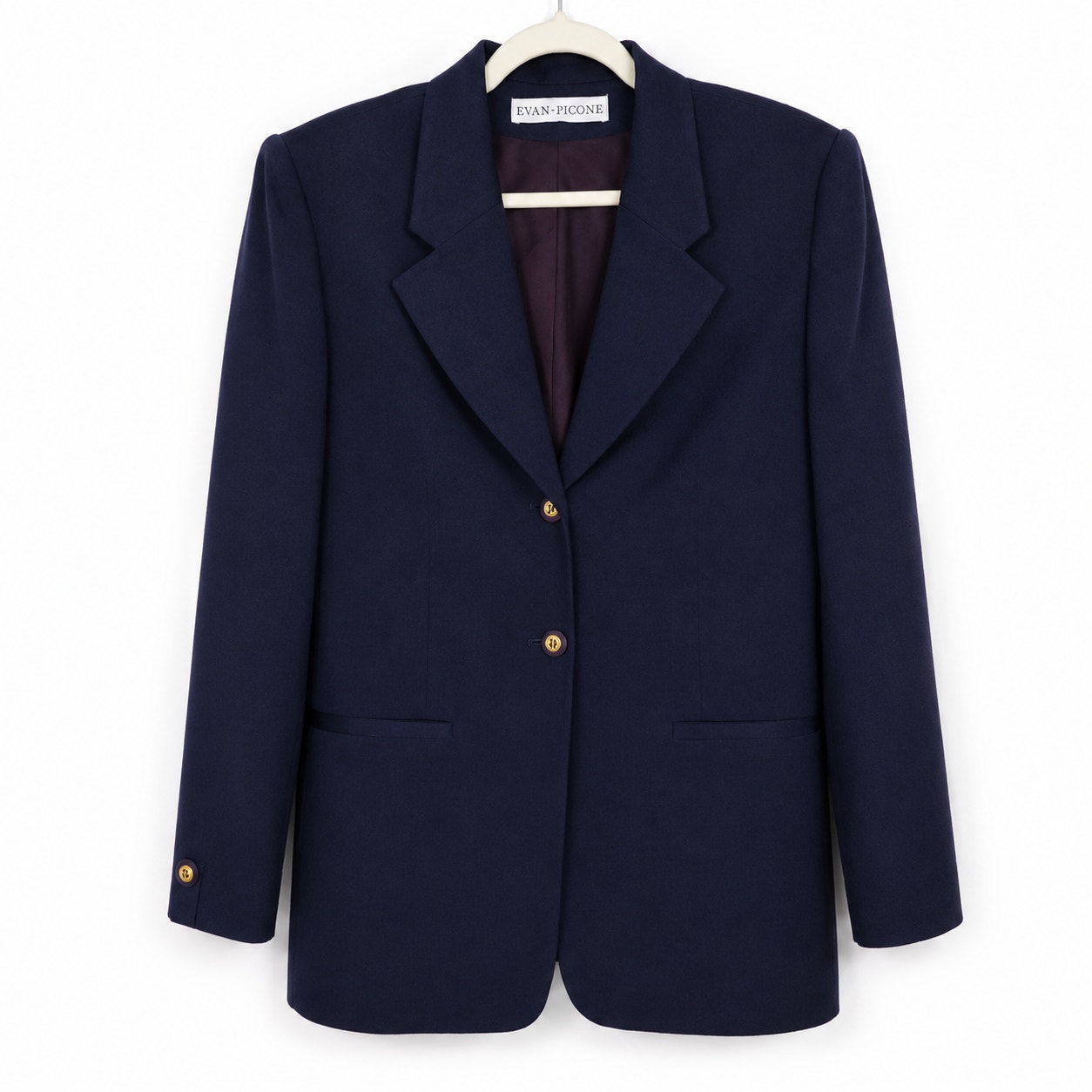 Vintage Evan Picone Wool Blazer Navy Gold Button Career Jacket Size 8 90s